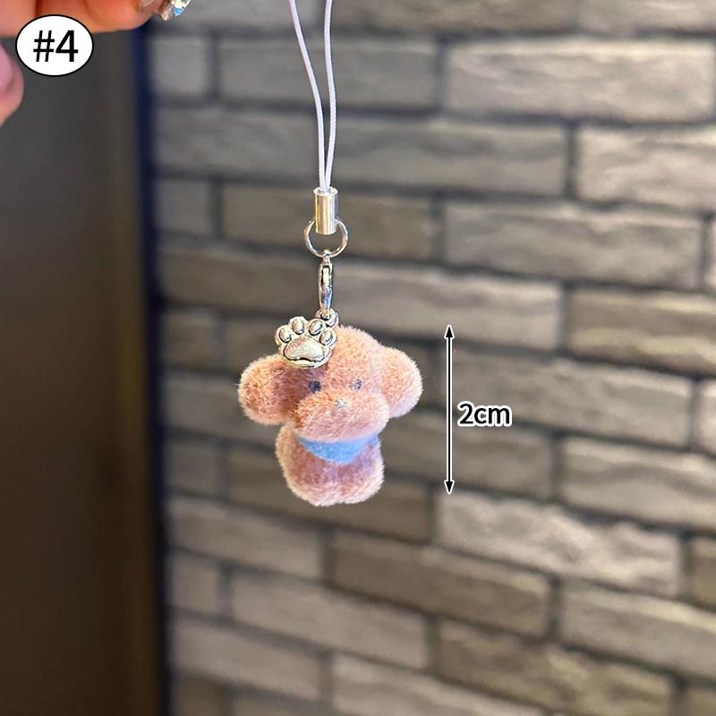 Flocking Mini Dog Phone Hanging Pendant Aesthetic Keychains Women Teddy Keyrings Cute Keychains for Cell Phone Llaveros