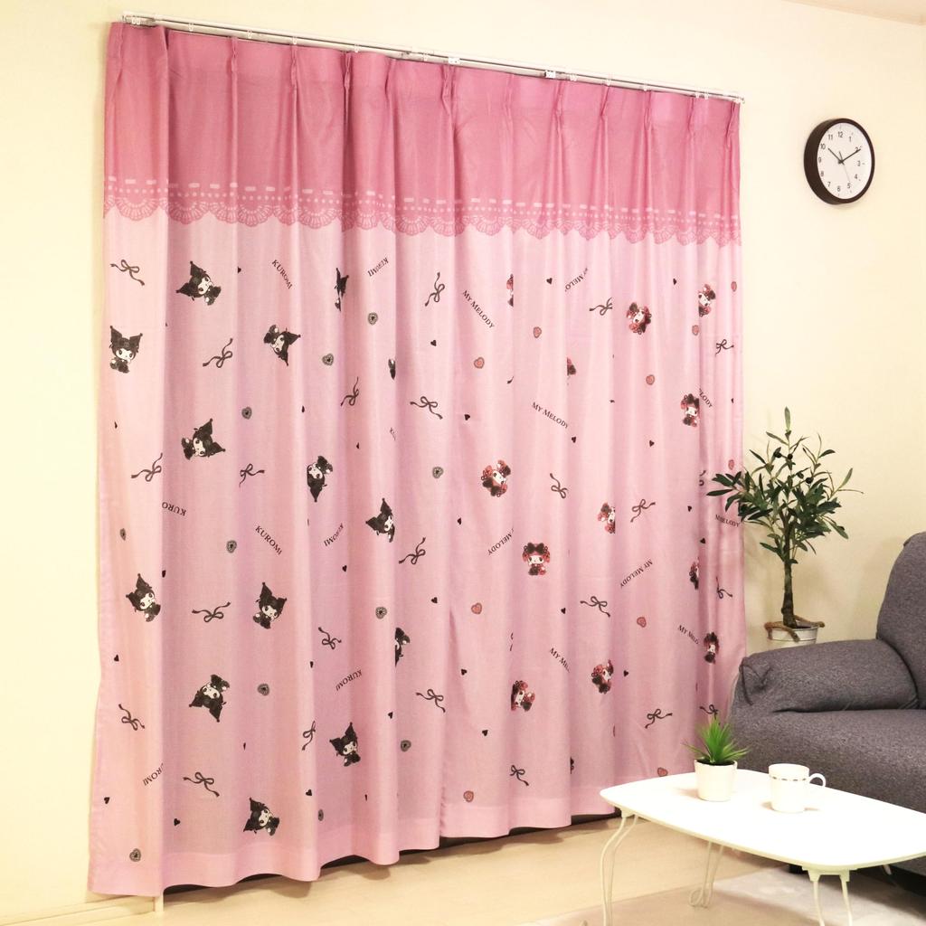 MORIPiLO Sanrio Lace Curtains Featuring My Melody and Kuromi Connecting Art 100x133cm Set of Cute Sanrio Midnight Makura No Morishita (Eba Pattern,