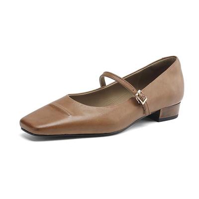 Cow Skin Spring Summer Size 41 Low Heels Women Square Toe Shallow Pumps