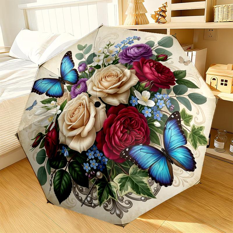 Pink Rose Fantasy Umbrella 8-Frame for Travel, camping, Casual Lightweight Portable Umbrella, Essential for every family Holidays Gift