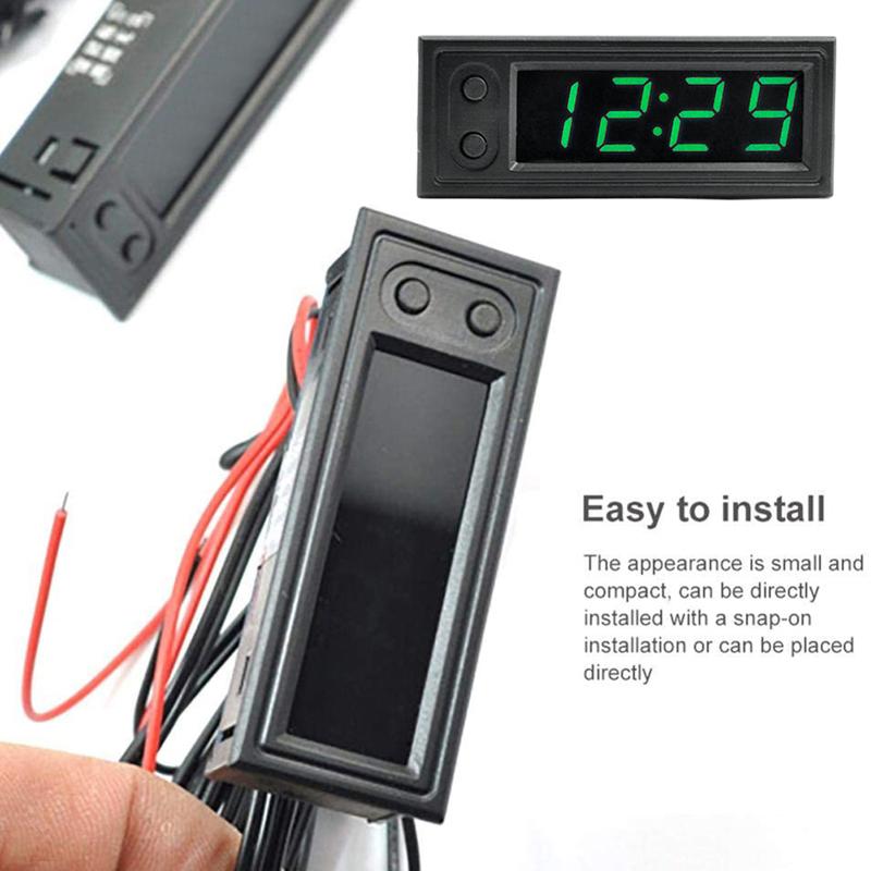 3 In 1 Car Temperature Clock High Precision Electronic Clock Voltmeter Luminous Digital Temperature Gauge Vehicle Interior Parts