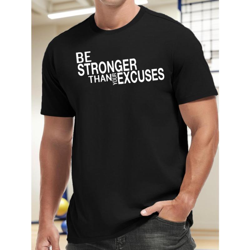 

Европейские размеры Мужская футболка, Принт БУДЬ СИЛЬНЕЕ АЛИБИ Короткий рукав Круглый вырез Футболки для лета, Повседневная уличная удобная одежда для мужчин S чёрный