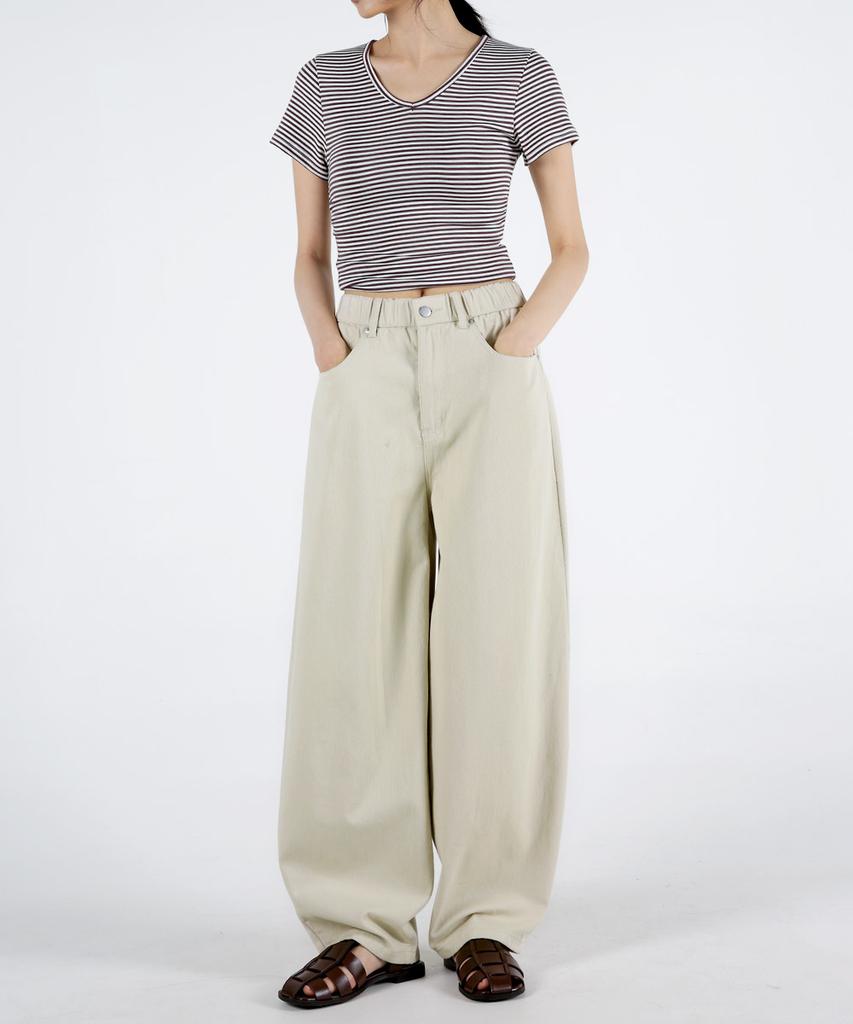 UMM Women'S Elastic Waist Balloon Wide Washed Cotton Pants 3 Colors