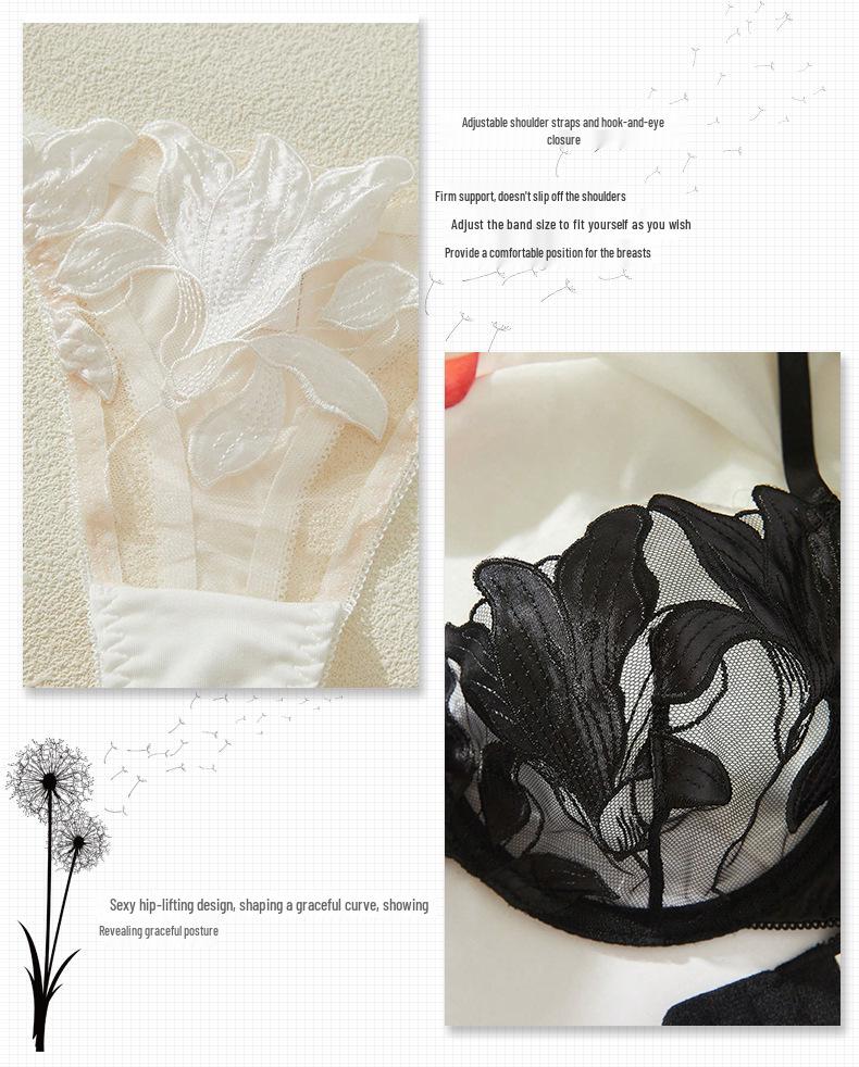 3D Embroidery Tulle Ultra-Thin Bra Set: Pure Desire Sexy Lingerie for Women