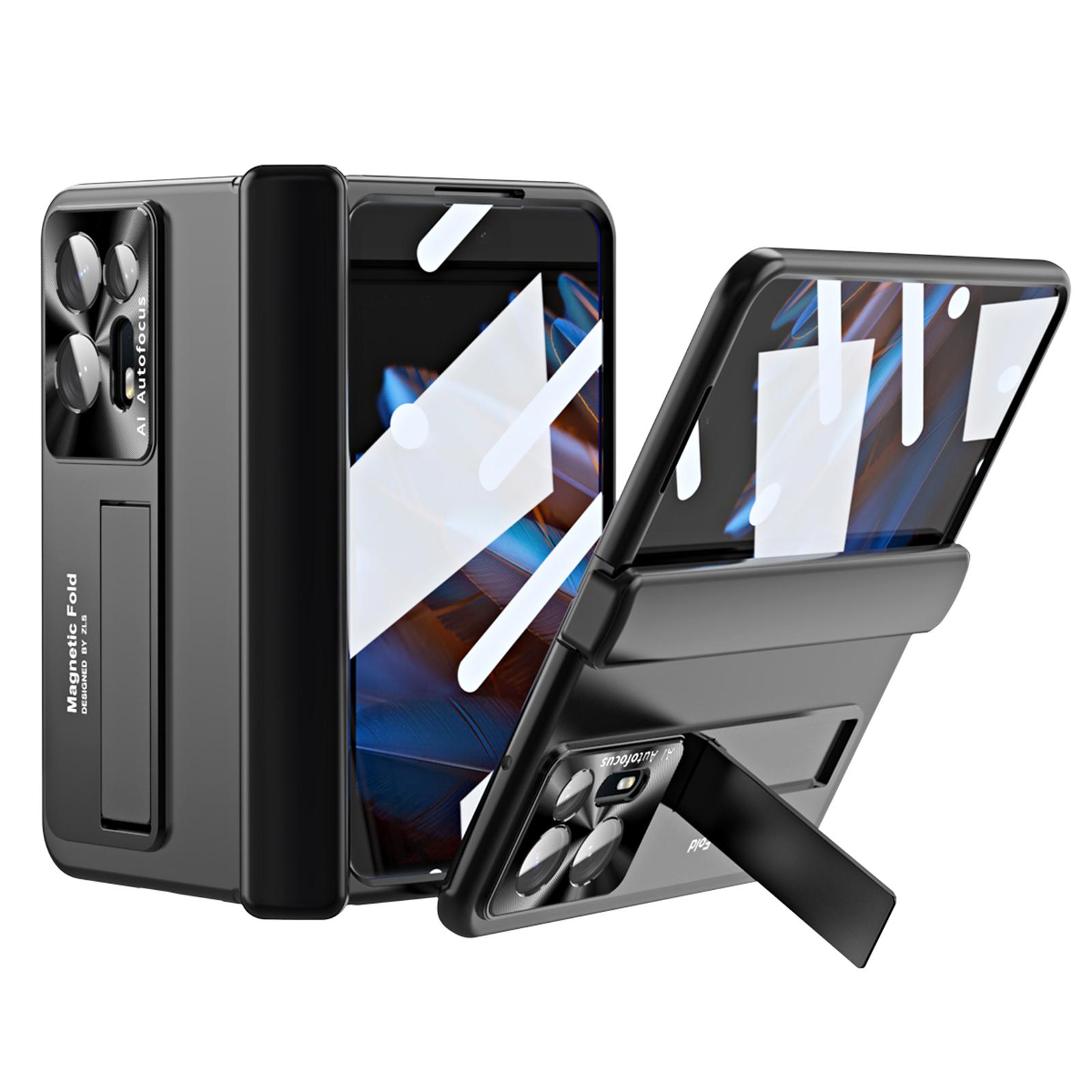 

Anti-scratch Phone Case For Oppo Find N2 5G,Hinge Protection Kickstand PC Phone Cover with Screen Film Black