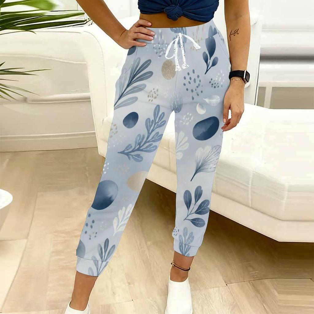 Women Plus Size Colorful Printed Jogger Pants Drawstring Waist Side Pockets Cuffed Ankle