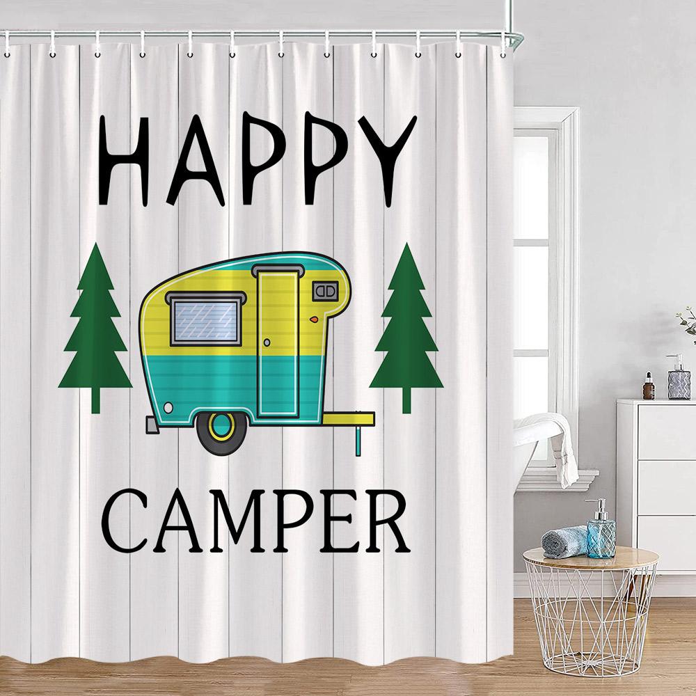 Cartoon Camper Shower Curtains Tree Camping Travel Bus Rv Bathroom Curtain Polyester Fabric Home Decoration With Hooks For Bath