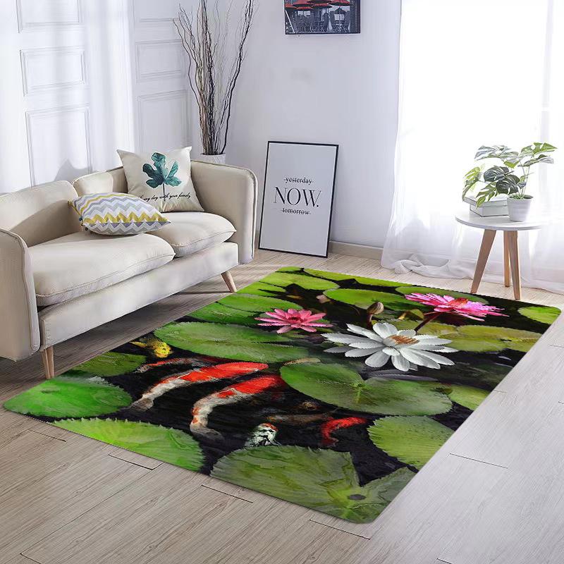 Luxury Creek Lotus Lucky Koi Anti-Rutsch-Teppiche, Küchenmatte, weiche, verdickte Küchenbodenmatte, wasserdicht, rutschfest, ölbeständig, Bodenmatte, Läuferteppich