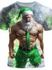 Retro Men's T-shirt 3D Print Funny Muscle Santa Claus T Shirts Men's Fashion Casual Round Neck Short Sleeve New Year Party Tops