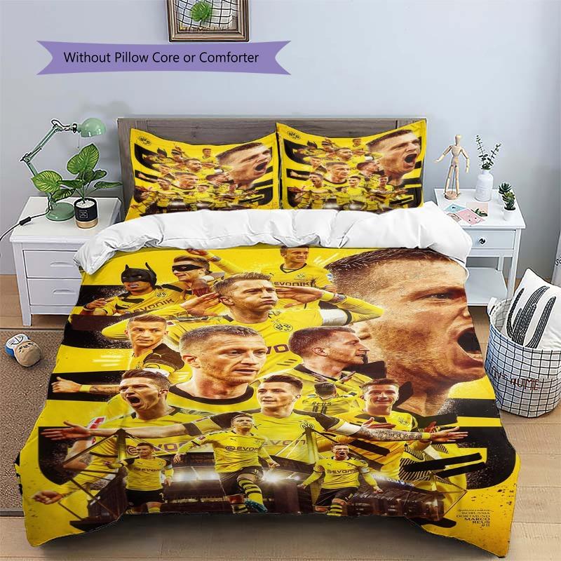 Borussia Dortmund Team Collage Druck 3-teiliges Bettwäsche-Set Fußball Sport Bettwäsche Schlafzimmer Heimdekoration Ohne Kissenkern Bettdecke
