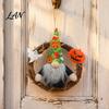 Rustic Halloween Decor Gnome Wreath, Faceless Rattan Hanging Decoration Handmade Wreath with Pumpkin Ghost for Front Door Wall Holiday Party