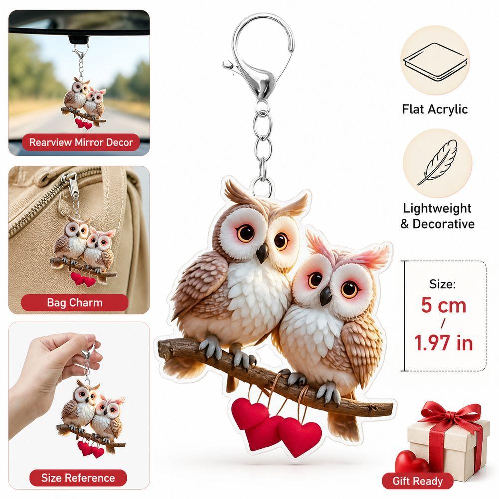 Flat Owl Keychain Acrylic Rearview Mirror Hanging Ornament Gifts Car Ornament Car Interior Decor