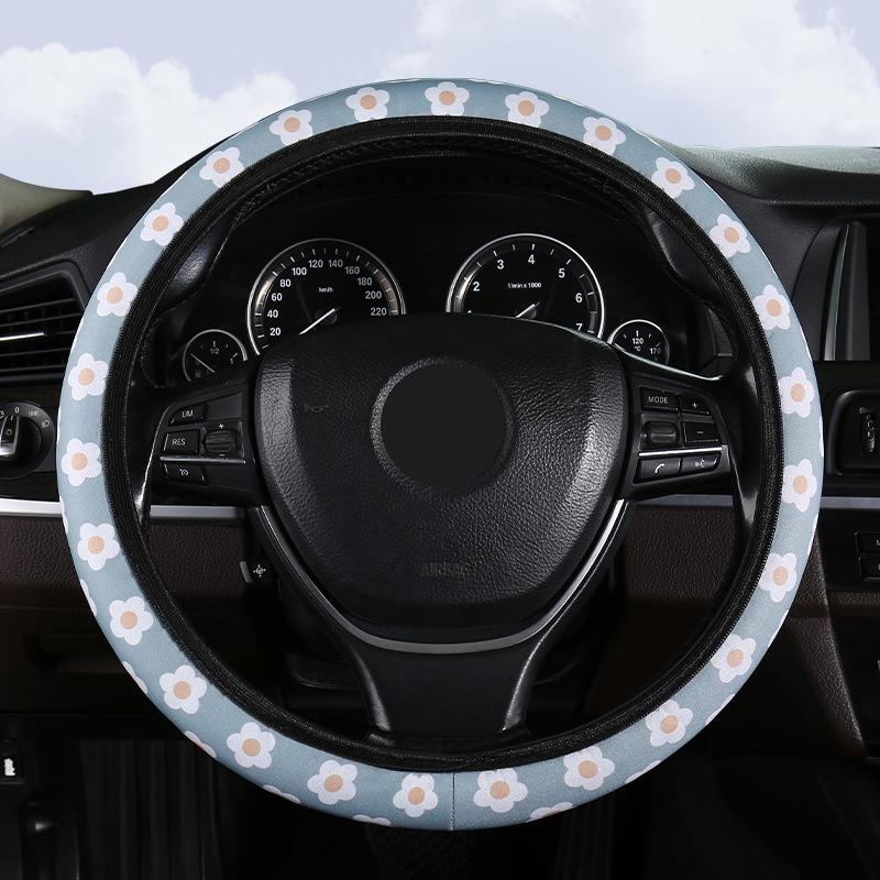 Car Steering Wheel Cover Flowers Print Anti-Slip Universal Auto Steering Wheel Protector Interior Accessories Wheel Cover