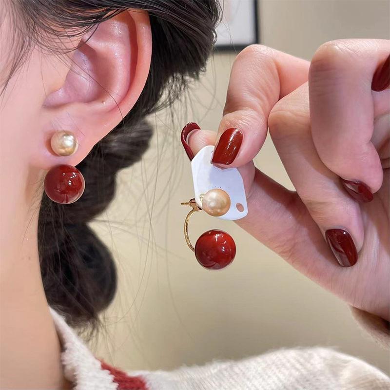 Korean White Imitation Pearls Two Bead Dangle Earrings Sweet Drop Earrings Fashion Women Jewelry Accessories Wholesale