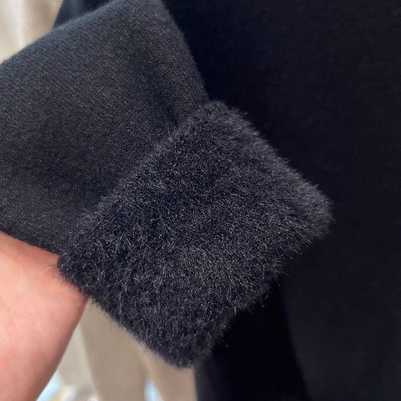 Vintage Fleece Thickened Turtleneck Sweater Women's Autumn Winter Solid Design Fashion Warmth Integrated Velvet Inner Pullover Base Tops