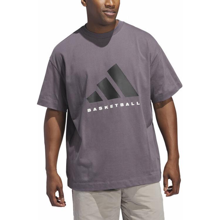 Adidas Basketball Logo Letter Crew Neck Short Sleeve T-Shirt Unisex T-Shirts Gray JC7834