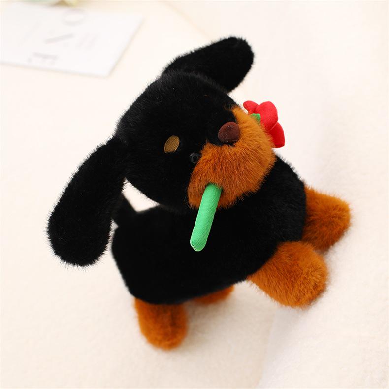 Adorable Sausage Dog Plush Toy: Cute Puppy with Rose - Ideal Gift for Girlfriend or Lover