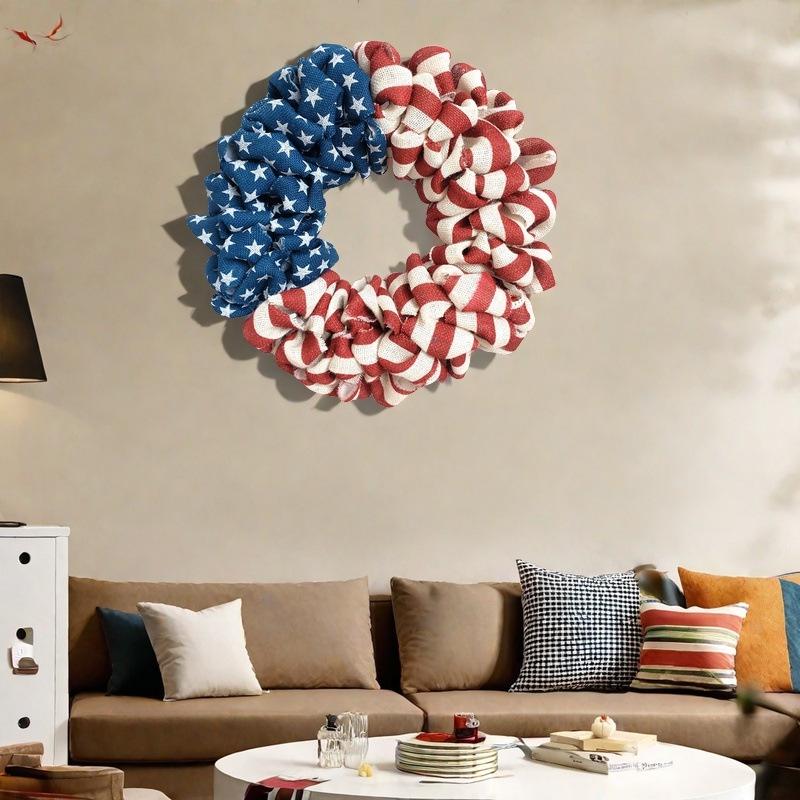 Red White Blue Burlap Wreath for July 4th and Memorial Day