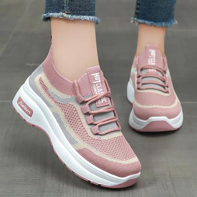 Men Women Casual Sports Summer Sneakers Breathable Fashion Women Mesh Platform Lace Wedges Soft Travel Running Shoes