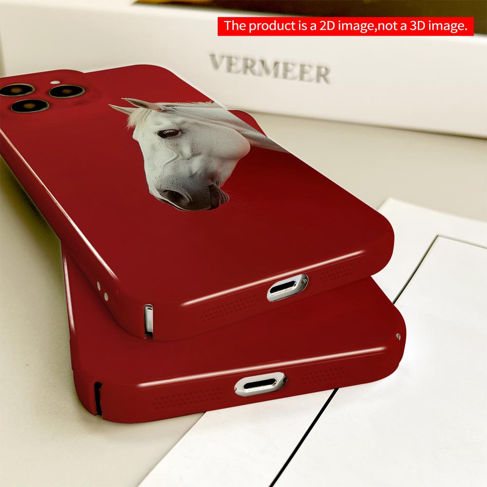 2DFlat White Horse Against Vibrant Red Background All Inclusive Film Hard Phone Case, Compatible with iPhone 18 Pro Max 17 16 15 14 13 12 11