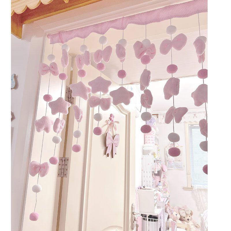 1 Set  Arc Heart Star Bow Door Valance, Short Curtain with Tassel for Girls Room, Romantic Window Valance Pelmet, Pink Decor