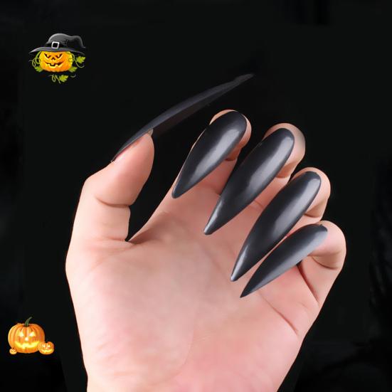 10Pcs Witch Nails Extra Long High Gloss Full Cover Sharp DIY Cosplay Props Plastic Halloween Zombie Costume Party False Nails for Festival