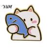 Animal Lapel Pins Holding Fish Cartoon Cat Brooch, Enamel Kitten Alloy Badge Pin, Brooch Clothing Accessories for Backpacks Hats Scarves Jackets