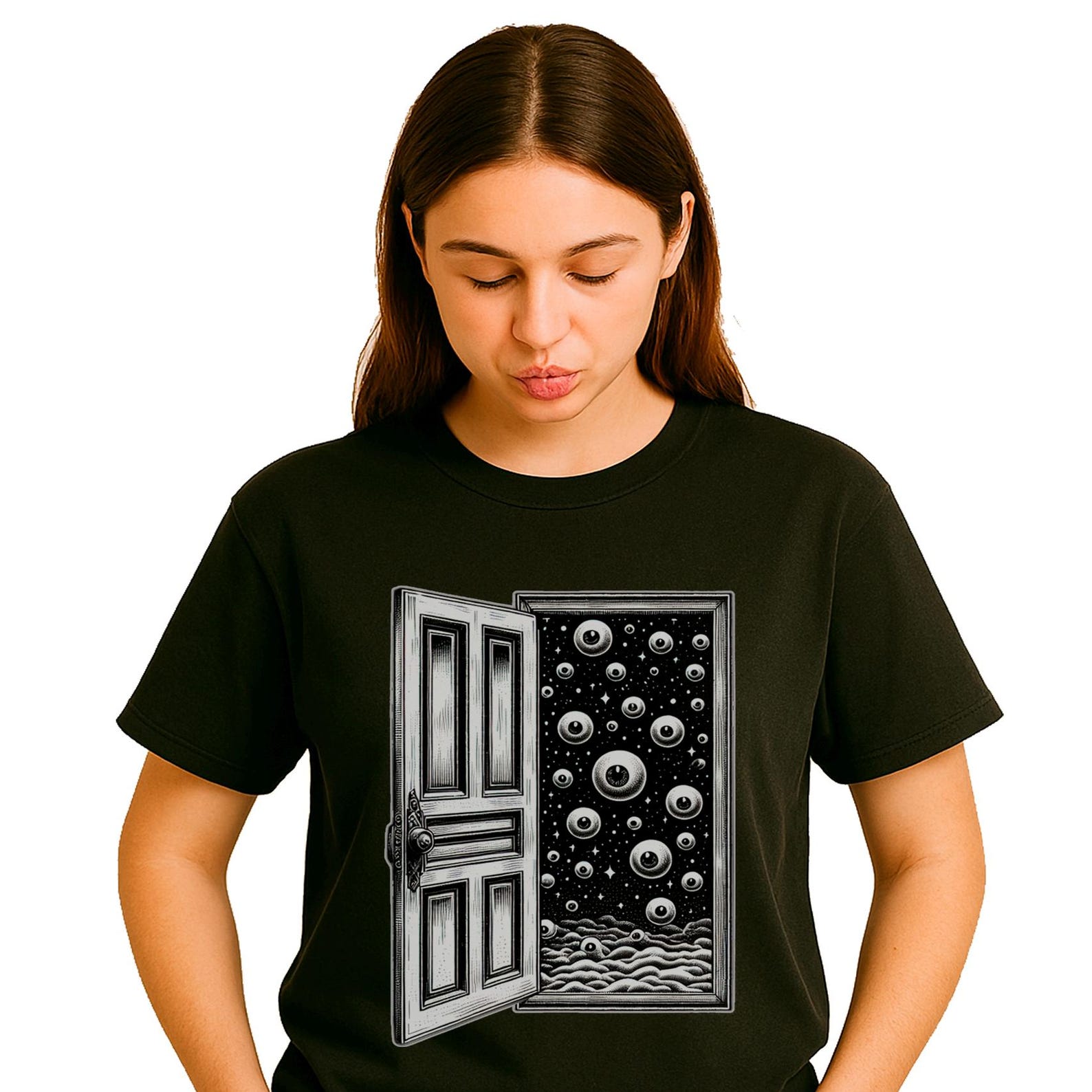Surreal Eyeballs Door T-Shirt | Weirdcore Goth Tee L