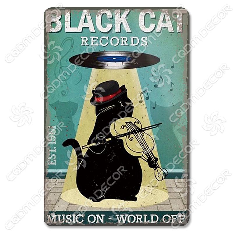 Black Cat Tin Sign Metal Plaque Read Books Drink Wine Pet Metal Poster Vintage Wall Decor for Coffee Shop Kitchen Bathroom Home