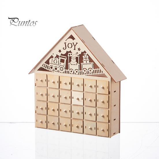Juladventskalender i trä med 24 tomma förvaringslådor Husform Julnedräkningskalender Heminredning