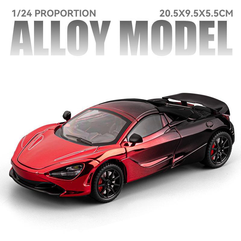 Гальванизированная версия 1/24 McLaren 720S Сплавная модель спортивного автомобиля Литой металл Гоночный автомобиль для трека Модель автомобиля Звук и свет Детская игрушка Подарок