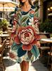 Spring Autumn Women Dress Casual Long Sleeve O-neck 3D Print Loose A-Line Dress Oversized Home Wear Robe