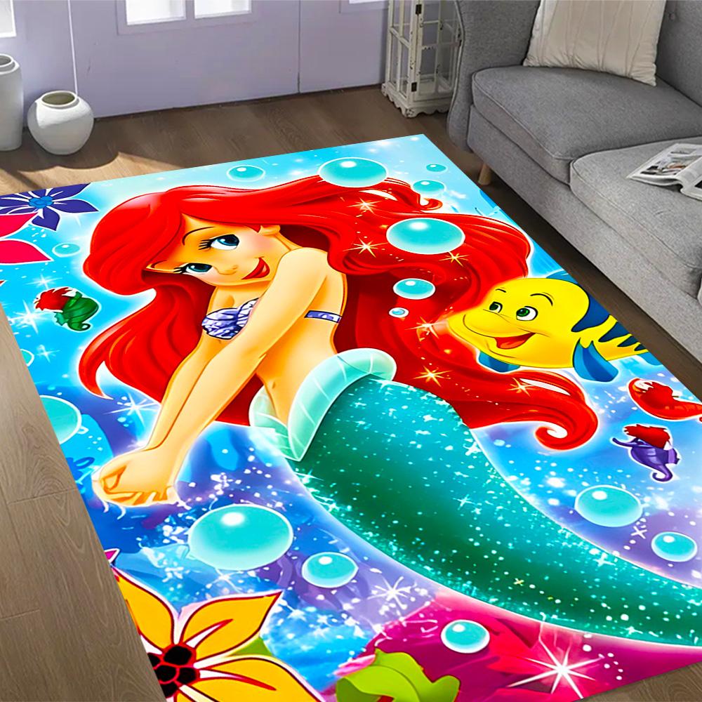 Underwater Mermaid Adventure Disney Cartoon Theme Anti-Slip Rug - Polyester, Home Decor, Suitable for Bedrooms, Living Rooms, Doorways, and Studios