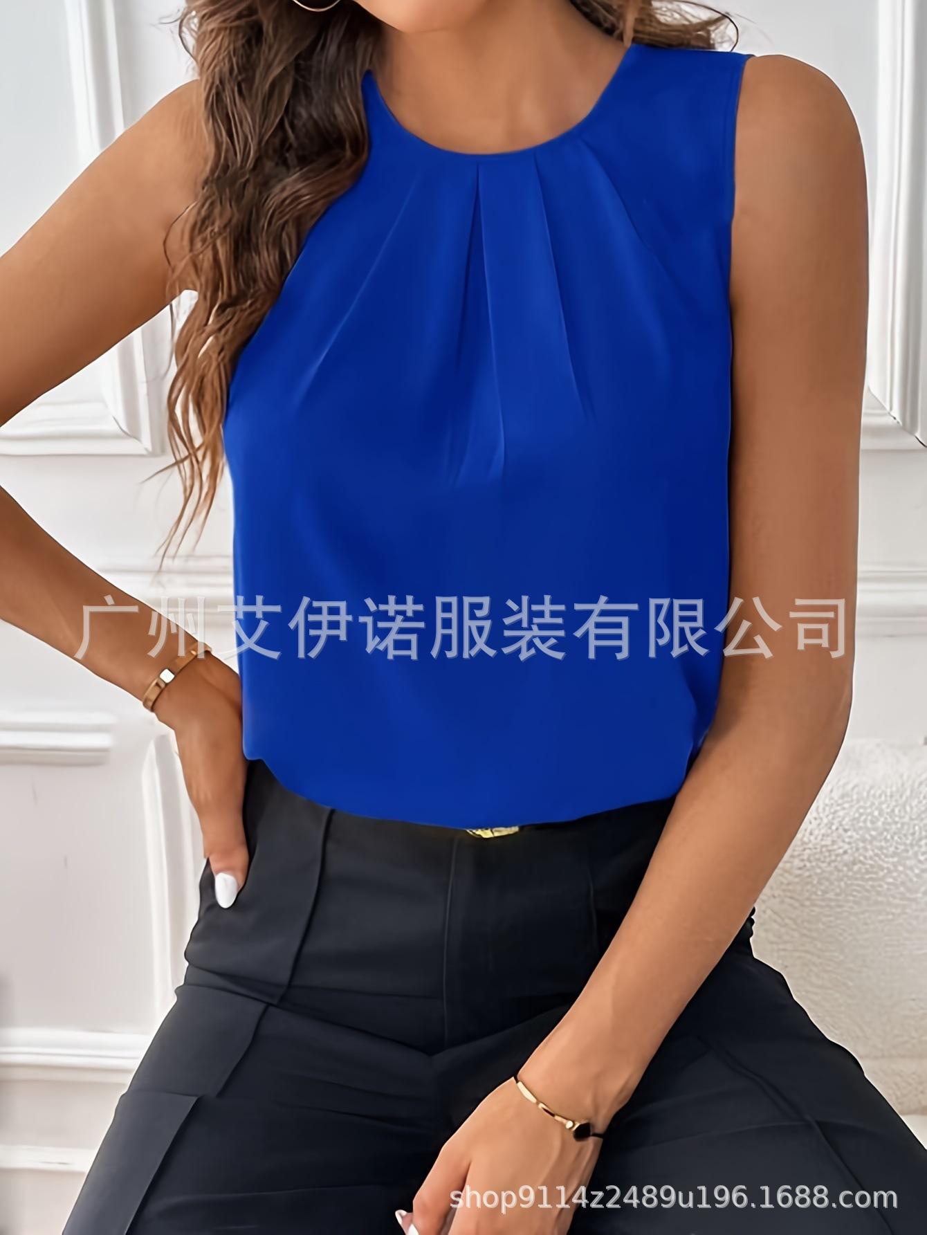 

Женская рубашка из рами с принтом и воротником-стойкой XXL синий