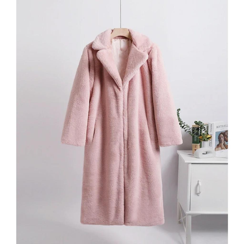 Winter Women High Quality Faux Rabbit Luxury Long Fur Coat Lapel OverCoat Thick Warm Female Plush Jacket Large Size 5XL