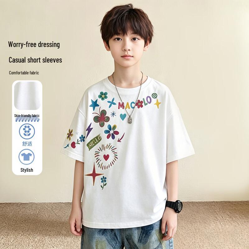 Frog Prince Boys  Summer Letter Print Short-Sleeve T-Shirt 160