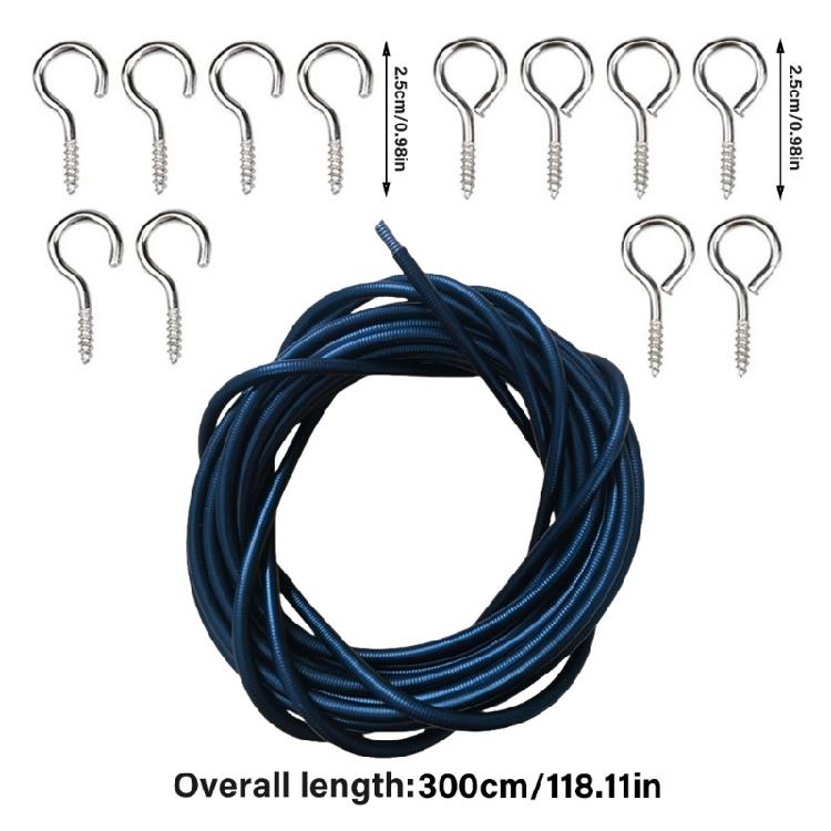 Mehrzweck-Verwendung 3 Meter Vorhangdraht-Set mit 6 Haken und 6 Schraubösen-Set für Heim- und Garten-Draperie-Aufhängesets