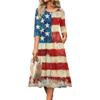 Women's Casual Round Neck Midi Dress Three Quarter Sleeve Waist Cinched Independent Day Style Spring Autumn Dress