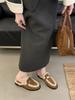 2024 Autumn/Winter Women's Fur-Lined Gold Lock Thick Heel Half Slippers
