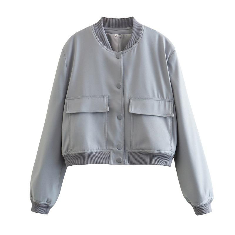 Women S Stand Collar Big Pocket Jacket Casual Outerwear