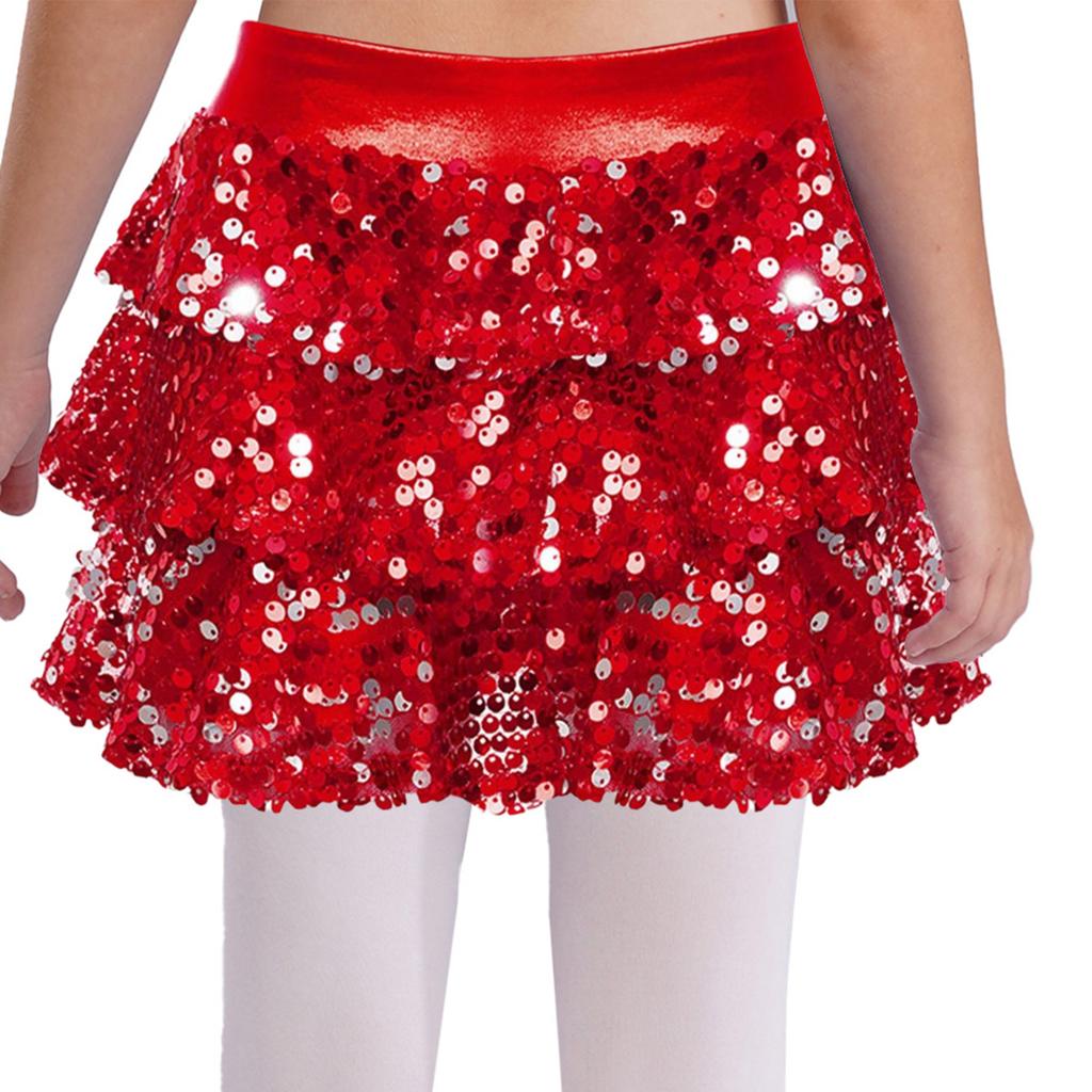 Mädchen Glänzende Pailletten Tanzshorts Gestuftes Rüschenrock-Design Metallic Elastischer Bund Culottes