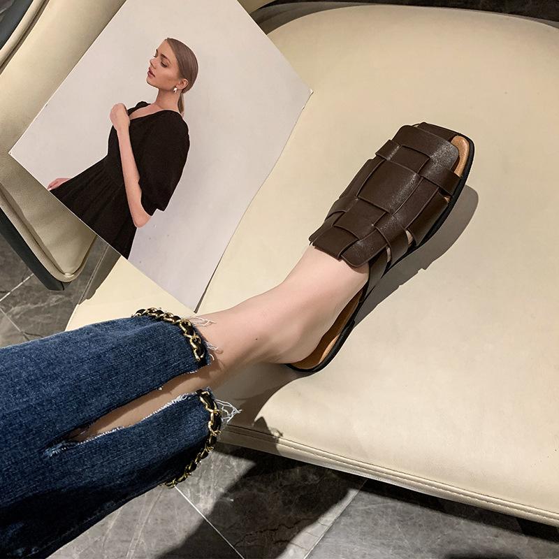 

Roman woven baotou half drag summer 2025 new flat-bottomed slippers women s summer outer wear 40 темно-коричневого