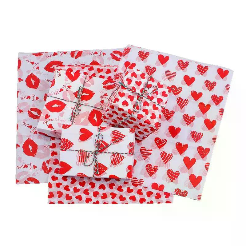 20 Sheets Valentine's Day Tissue Paper Red Love Heart Gift Wrapping Paper Birthday Decor Bridal Shower Party Supplies 50X35 Cm