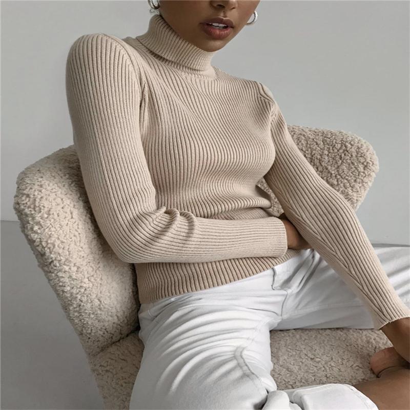 Hirsionsan Elegantní základní pletený svetr Dámské 2021 Spodní Úzký Dámský Teplý Úplet Běžné Pulovry Dámské Pevný svetřík