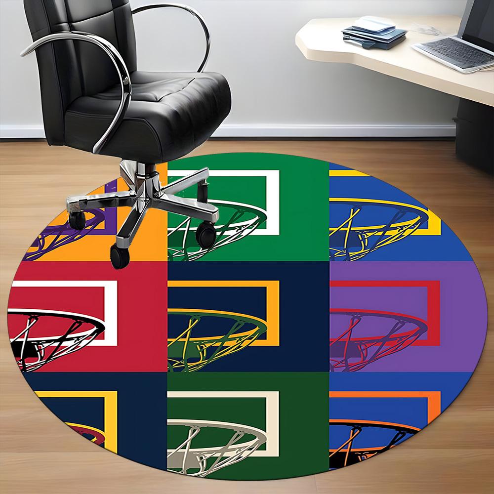 1PC Basketball Hoops Office Round Area Rug, Mat Suitable For Office, Under Office Chairs Bedroom Living Room Home Decor, Room Deco