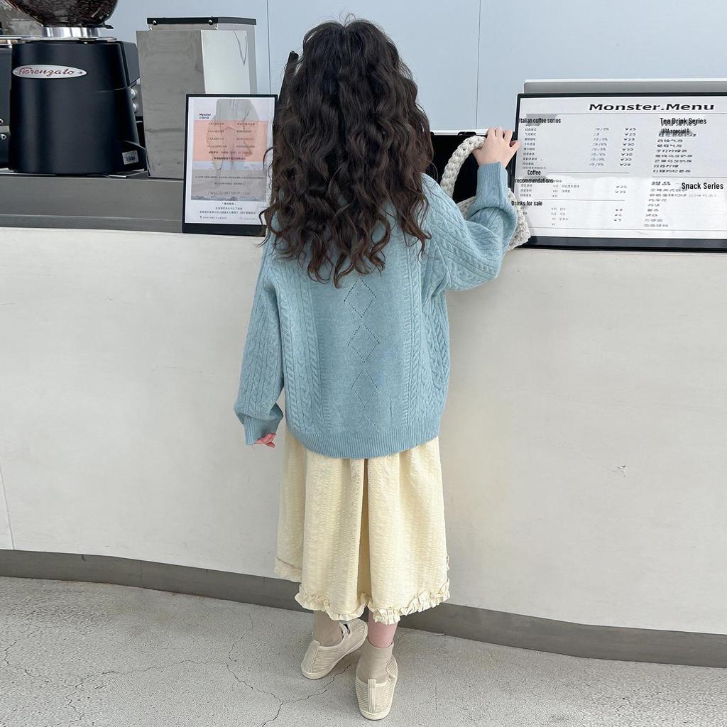 Strickpullover & Rock Set für Mädchen Herbst 2025 - Zweiteiler im koreanischen Stil für große Kinder.