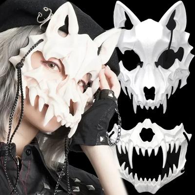 Párty Lebka Maska Dlouhé Zuby Démon Kostra Poloviční Maska Vlk Drak Tygr Houjuu Nue Maska Cosplay Halloweenský Kostým Rekvizity