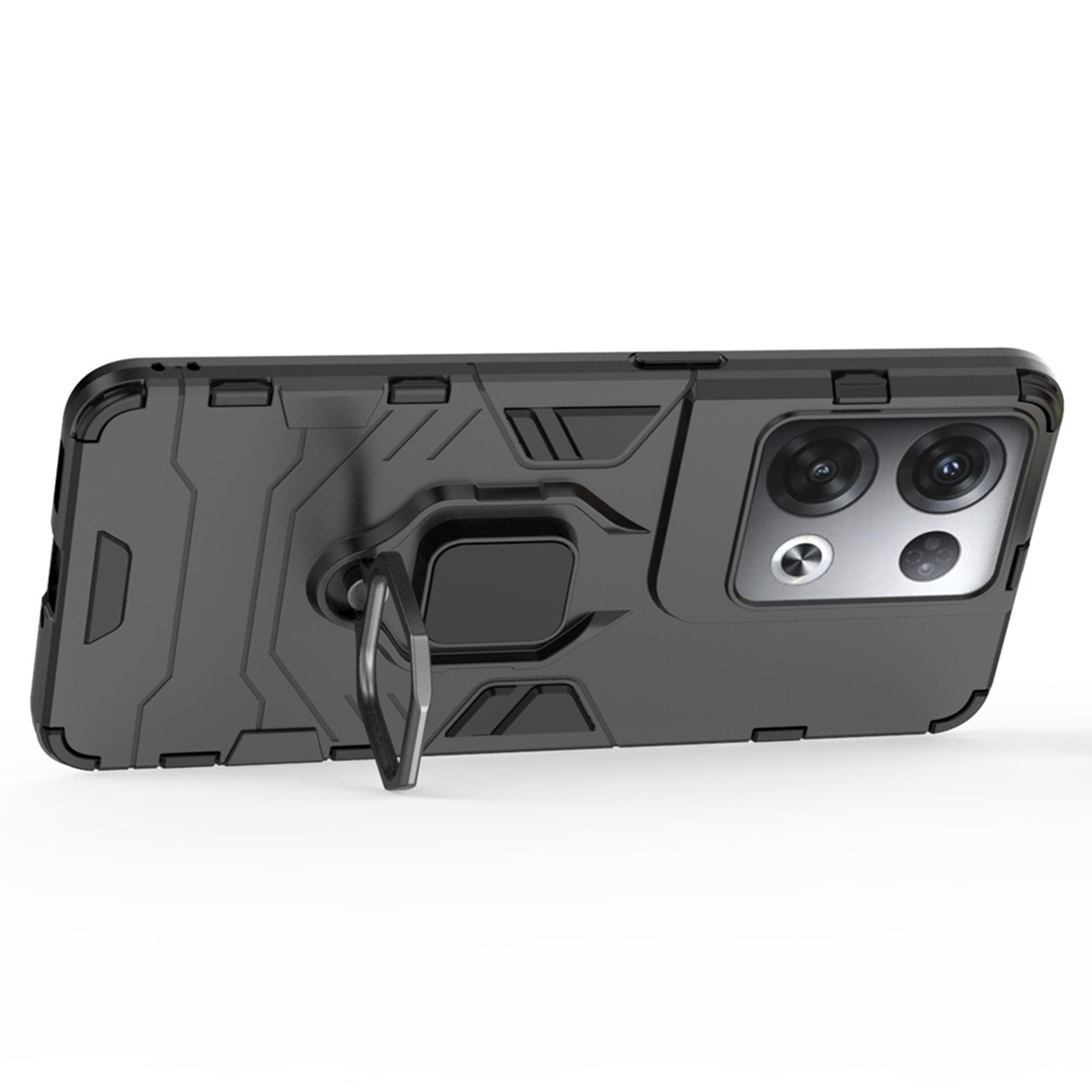 

For Oppo Reno8 Pro+ (China) 5G/Reno8 Pro 5G (Global Version) Soft TPU+Hard PC Hybrid Cover Anti-scratch Phone Case with Ring Kickstand Black