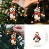 Christmas Penguin Acrylic Car Mirror Ornament With Cartoon Style For Car Interior Decor