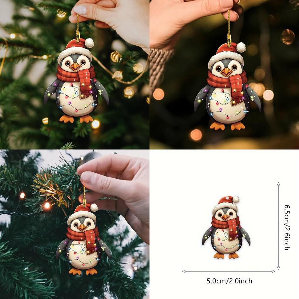 Christmas Penguin Acrylic Car Mirror Ornament With Cartoon Style For Car Interior Decor